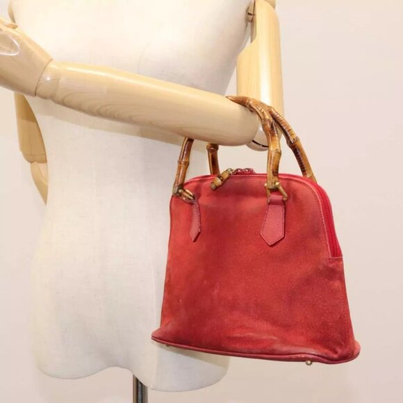GUCCI Bamboo Hand Bag Suede Red 000 12740290 Auth yt1007 - Picture 14 of 16